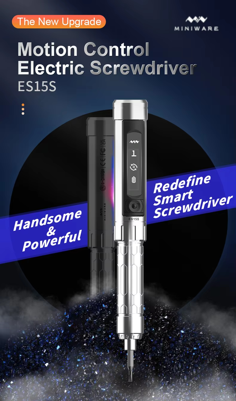 MINIWARE ES15S Intelligent Motion-Control Cordless Electric Screwdriver, USB Rechargeable, 24-Piece 4mm Bit Set with LED Lights 7 MINIWARE ES15S Intelligent Motion-Control Cordless Electric Screwdriver, USB Rechargeable, 24-Piece 4mm Bit Set with LED Lights 1