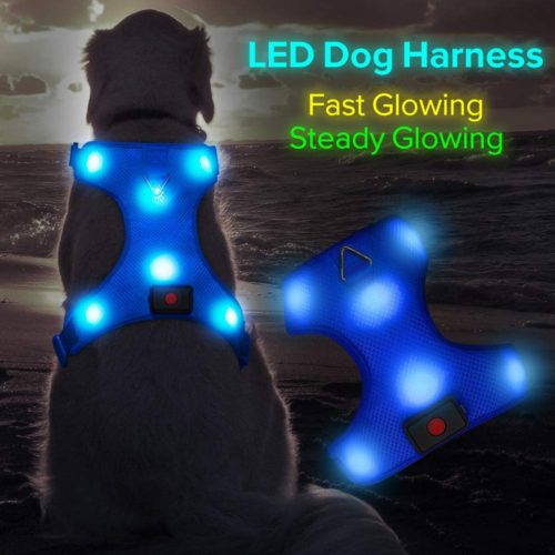 HiGuard USB Rechargeable LED Dog Harness Comfort Soft Mesh Lighted Up Glowing Harness Vest with Adjustable Belt Padded for Dog Night Walking Training 8