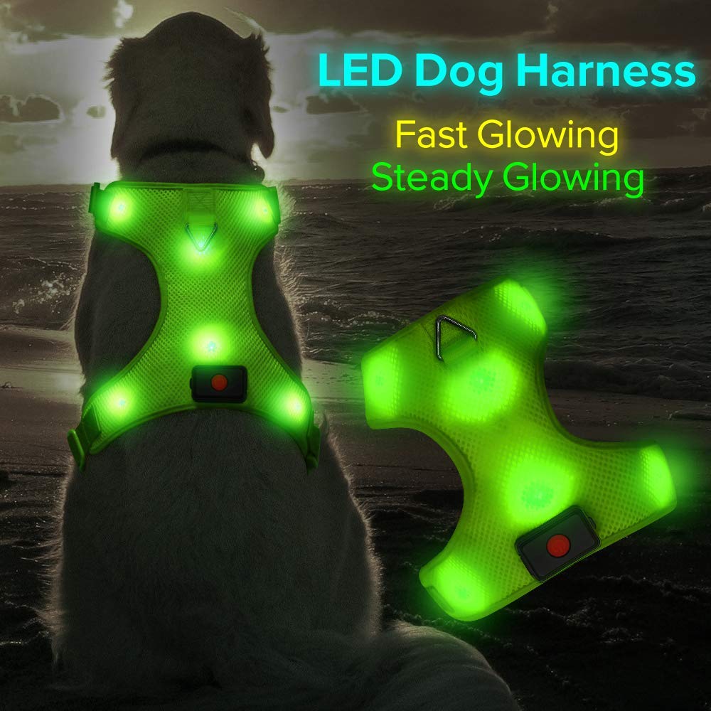 HiGuard USB Rechargeable LED Dog Harness Comfort Soft Mesh Lighted Up Glowing Harness Vest with Adjustable Belt Padded for Dog Night Walking Training 2