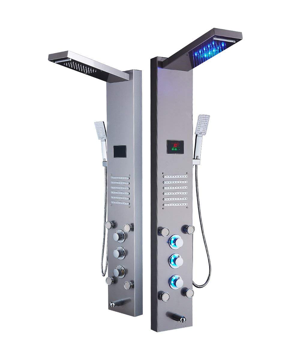 ELLO&ALLO Stainless Steel Rainfall Waterfall Shower Panel Tower Rain Massage System with Jets,Hydroelectricity Temperature Display Hand Shower and 7 ELLO&ALLO Stainless Steel Rainfall Waterfall Shower Panel Tower Rain Massage System with Jets,Hydroelectricity Temperature Display Hand Shower and - Image 7