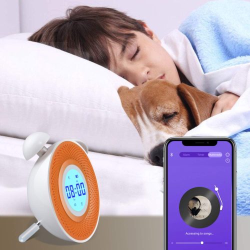 ANGTUO Alarm Clock for Kids, USB Charging Smart Digital Kids Alarm Clock, 7 Colors Bedside Bluetooth Clock Toddler Bedtime Story with MP3 Player - 1GB 7