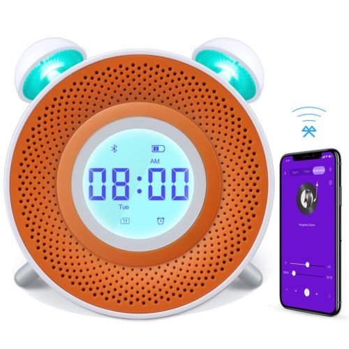 ANGTUO Alarm Clock for Kids, USB Charging Smart Digital Kids Alarm Clock, 7 Colors Bedside Bluetooth Clock Toddler Bedtime Story with MP3 Player - 1GB 1