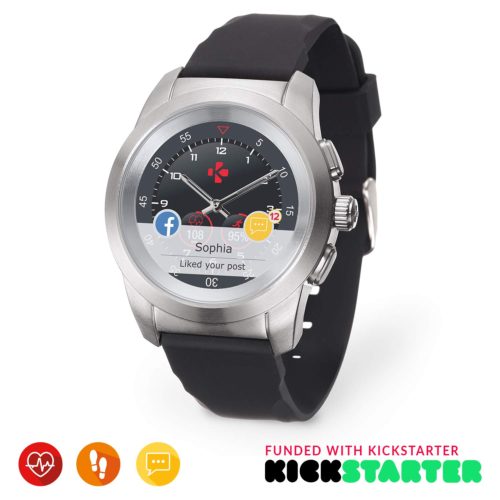 MyKronoz ZeTime Original Hybrid Smartwatch 44mm with Mechanical Hands Over a Color Touch Screen – Brushed Silver/Black Silicon Flat - Best Kickstarter 6