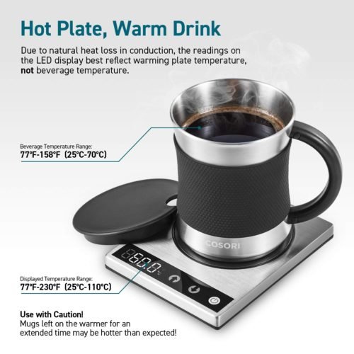 COSORI Coffee Mug Warmer & Mug Set,Electric 24Watt Beverage Cup Warmer for Desk Home Office Use,304 Stainless Steel 17oz Mug w/ Lid,Touch Tech &am 2
