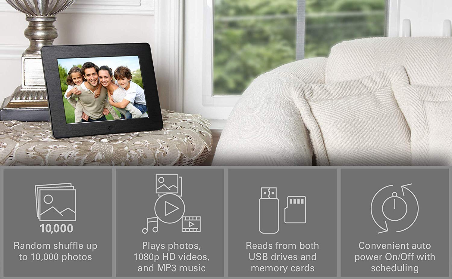 Micca 8-Inch Digital Photo Frame High Resolution LCD, MP3 Music 1080P HD Video Playback, Auto On/Off Timer (Model: N8, Replaces M808z) 2 Micca 8-Inch Digital Photo Frame High Resolution LCD, MP3 Music 1080P HD Video Playback, Auto On/Off Timer (Model: N8, Replaces M808z) - Image 2