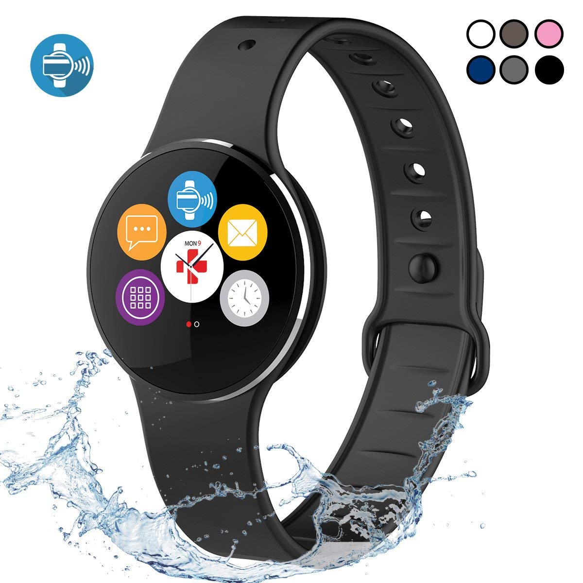 MyKronoz ZeCircle2 - Activity Tracker with Color Touchscreen, Smart Notifications and contactless Payment (Black/Black) 1