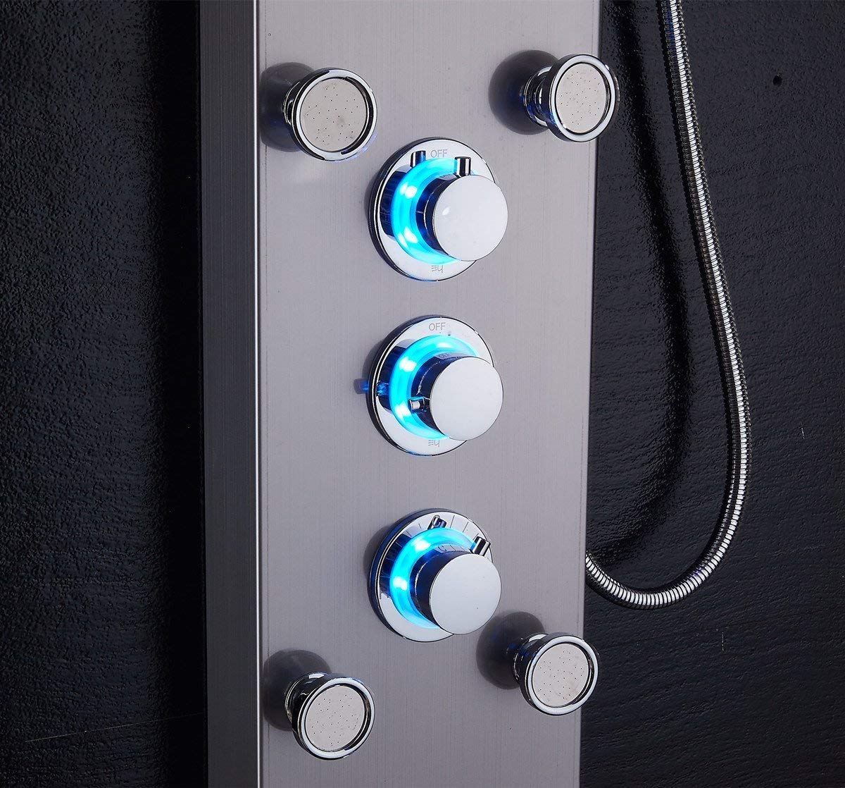 ELLO&ALLO Stainless Steel Rainfall Waterfall Shower Panel Tower Rain Massage System with Jets,Hydroelectricity Temperature Display Hand Shower and 5 ELLO&ALLO Stainless Steel Rainfall Waterfall Shower Panel Tower Rain Massage System with Jets,Hydroelectricity Temperature Display Hand Shower and - Image 5