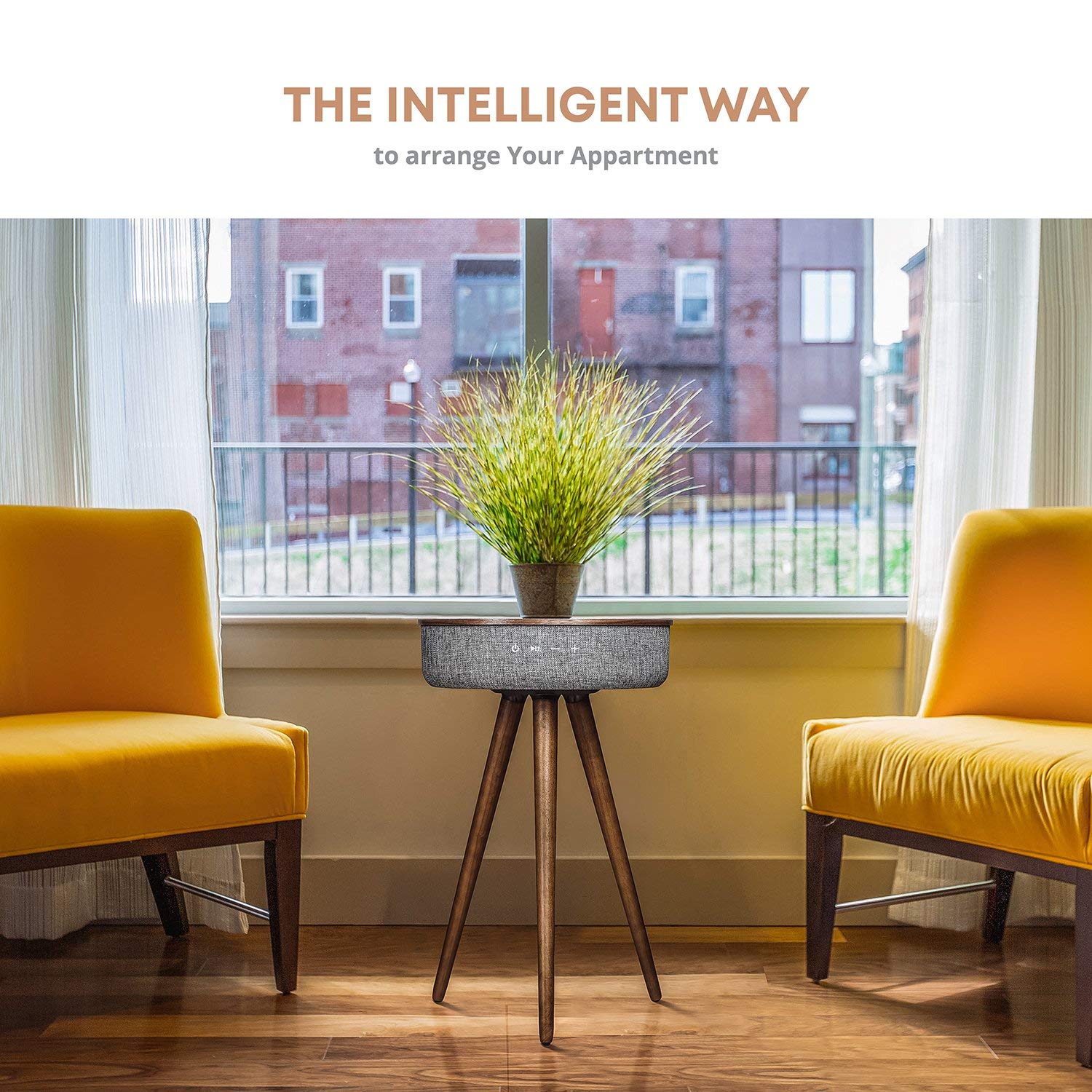 Sierra Modern Home Studio Smart Table with Built in 360° Bluetooth Speaker and Wireless Qi Charger 2 Sierra Modern Home Studio Smart Table with Built in 360° Bluetooth Speaker and Wireless Qi Charger - Image 2