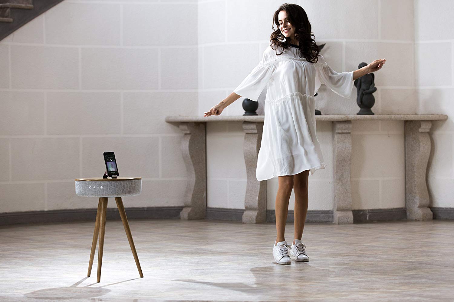 Sierra Modern Home Studio Smart Table with Built in 360° Bluetooth Speaker and Wireless Qi Charger 9 Sierra Modern Home Studio Smart Table with Built in 360° Bluetooth Speaker and Wireless Qi Charger - Image 9