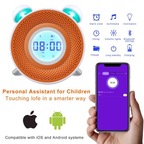 ANGTUO Alarm Clock for Kids, USB Charging Smart Digital Kids Alarm Clock, 7 Colors Bedside Bluetooth Clock Toddler Bedtime Story with MP3 Player - 1GB 4