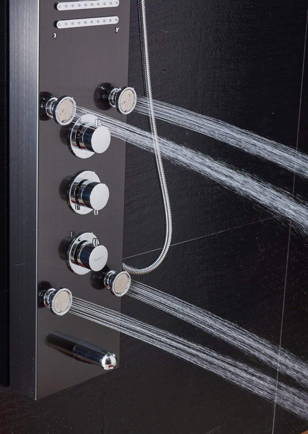 ELLO&ALLO Stainless Steel Rainfall Waterfall Shower Panel Tower Rain Massage System with Jets,Hydroelectricity Temperature Display Hand Shower and 11
