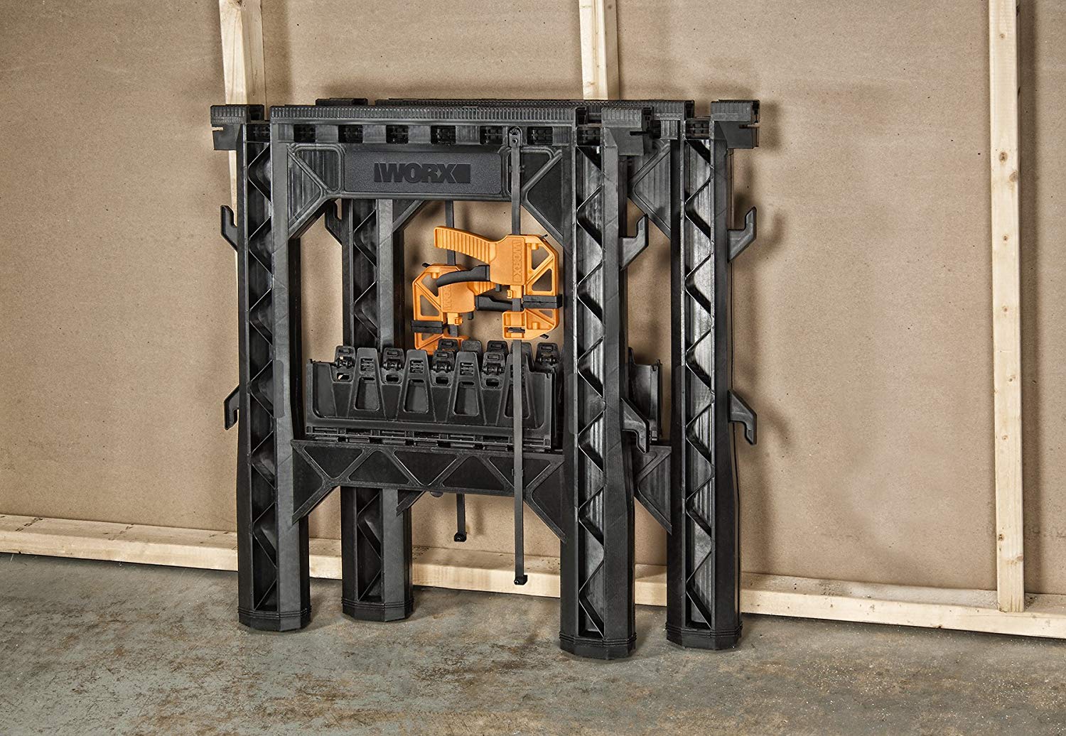 WORX Clamping Sawhorse Pair with Bar Clamps, Built-in Shelf and Cord Hooks 9 WORX Clamping Sawhorse Pair with Bar Clamps, Built-in Shelf and Cord Hooks - Image 9