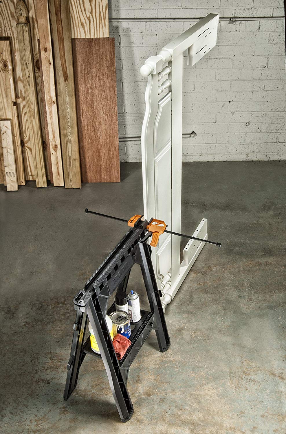 WORX Clamping Sawhorse Pair with Bar Clamps, Built-in Shelf and Cord Hooks 6 WORX Clamping Sawhorse Pair with Bar Clamps, Built-in Shelf and Cord Hooks - Image 6