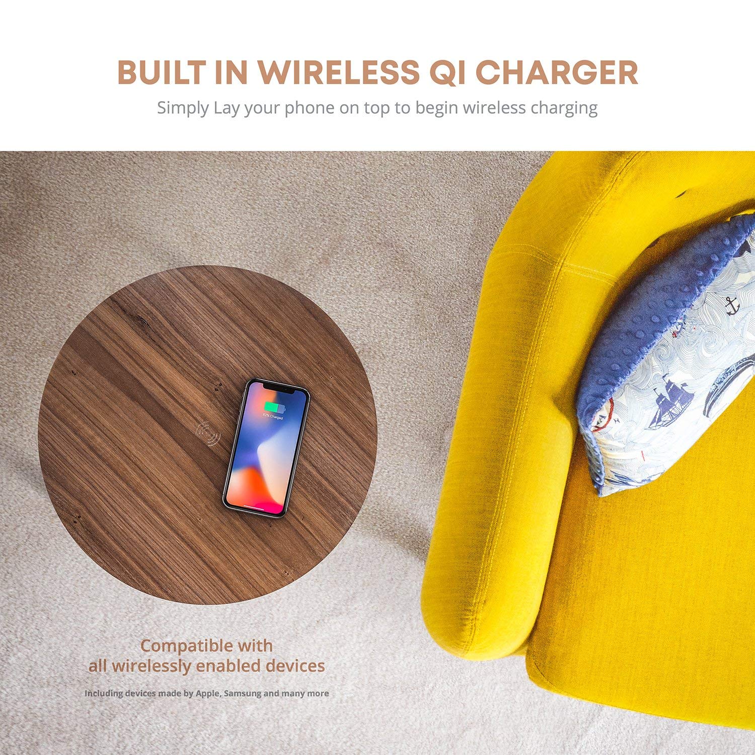 Sierra Modern Home Studio Smart Table with Built in 360° Bluetooth Speaker and Wireless Qi Charger 4 Sierra Modern Home Studio Smart Table with Built in 360° Bluetooth Speaker and Wireless Qi Charger - Image 4