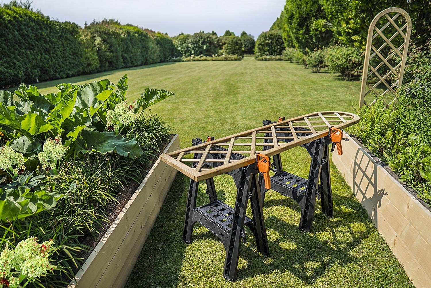 WORX Clamping Sawhorse Pair with Bar Clamps, Built-in Shelf and Cord Hooks 7 WORX Clamping Sawhorse Pair with Bar Clamps, Built-in Shelf and Cord Hooks - Image 7