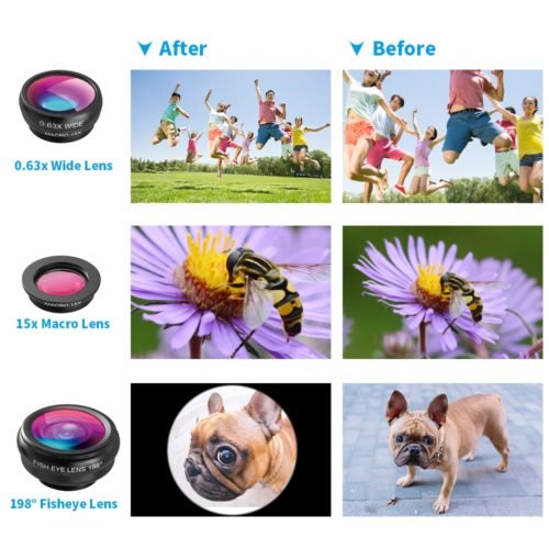 APEXEL Phone Lens Kit Fisheye Wide Angle macro 18X telescope Lens telephoto with 3 in 1 lens for Samsung iPhones Android 4