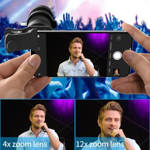 Apexel Mobile Phone Camera lens Optical 4-12X Zoom Telephoto Telescope Lens+Mini selfie Tripod for all smartphones 4