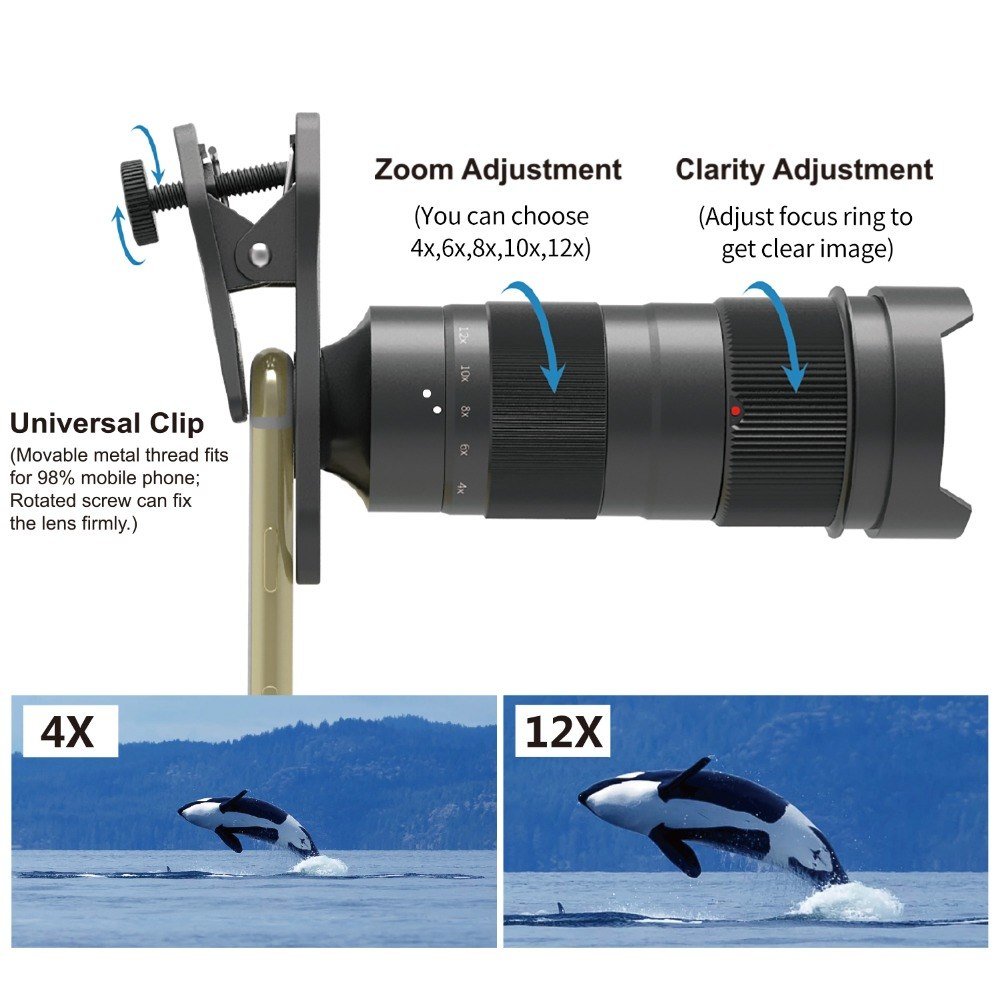 Apexel Mobile Phone Camera lens Optical 4-12X Zoom Telephoto Telescope Lens+Mini selfie Tripod for all smartphones 3 Apexel Mobile Phone Camera lens Optical 4-12X Zoom Telephoto Telescope Lens+Mini selfie Tripod for all smartphones - Image 3