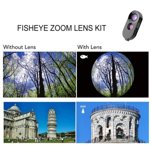 APEXEL Dual Lens phone camera lens kit fisheye lens wide angle macro telephoto zoom add-on lens back phone case For iPhone X XS 4