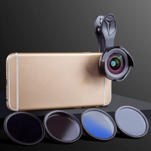 APEXEL 6 in 1 phone camera lens kit professional wide/macro lens with grad filter CPL ND filter 5