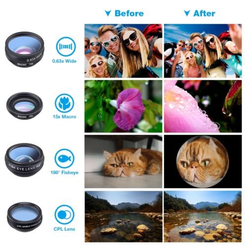 APEXEL 10 in 1 Mobile phone Lens Telephoto Fisheye lens Wide Angle Macro Lens+CPL/Flow/Radial/Star Filter for all smartphones 4