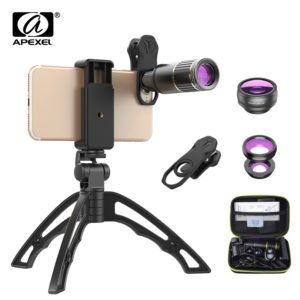 APEXEL Phone Camera Lens Kit universal Metal 16x Telescope telephoto lens+selfie tripod+ 3 in 1 lens for Samsung iPhone and Android