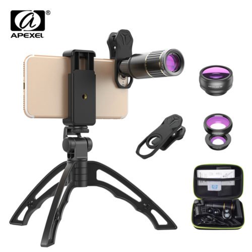 APEXEL Phone Camera Lens Kit universal Metal 16x Telescope telephoto lens+selfie tripod+ 3 in 1 lens for Samsung iPhone and Android 1