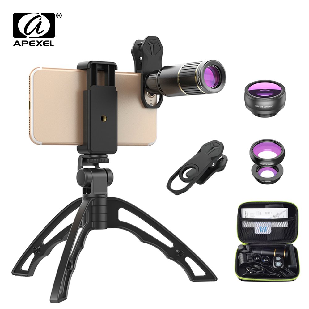 APEXEL Phone Camera Lens Kit universal Metal 16x Telescope telephoto lens+selfie tripod+ 3 in 1 lens for Samsung iPhone and Android 2