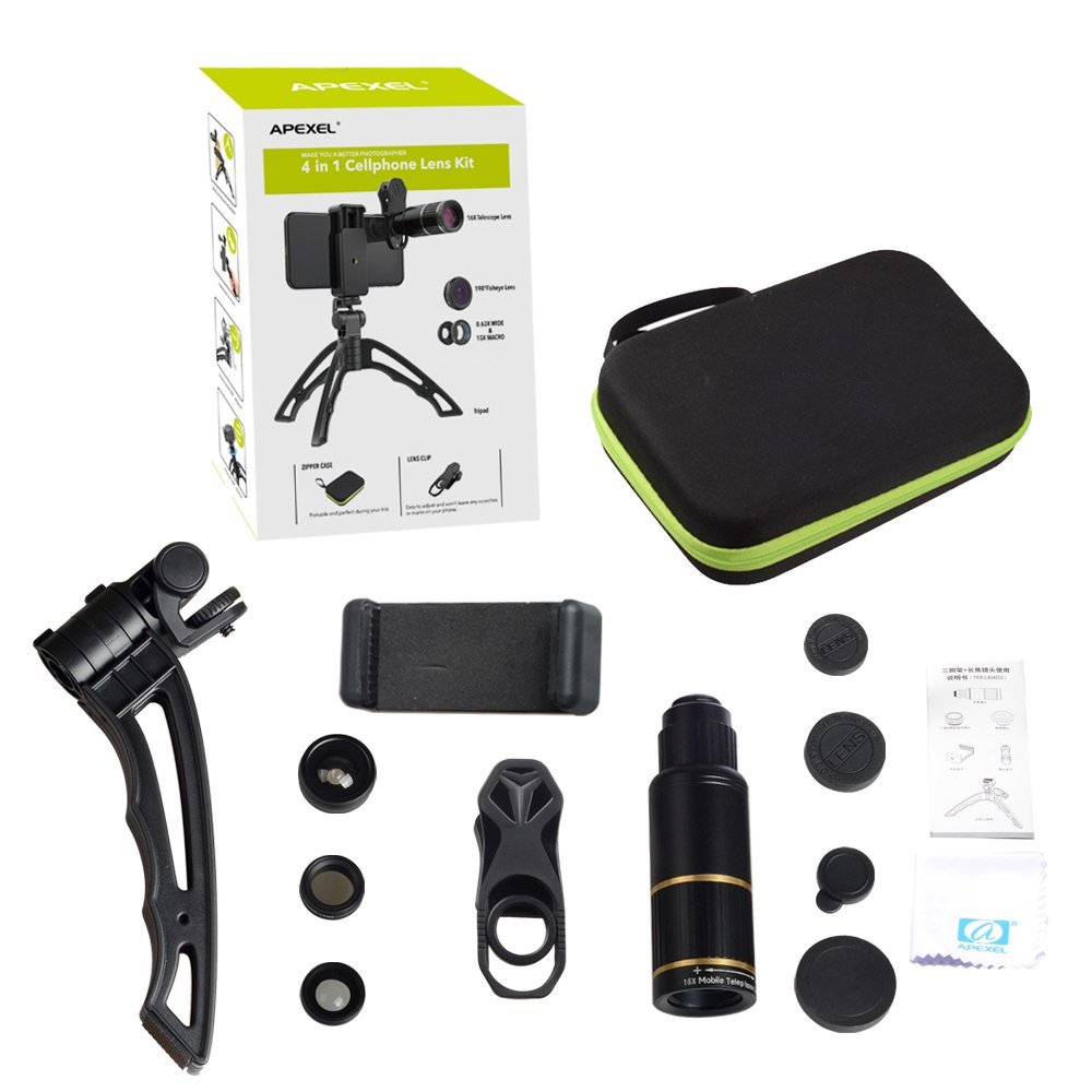 APEXEL Phone Camera Lens Kit universal Metal 16x Telescope telephoto lens+selfie tripod+ 3 in 1 lens for Samsung iPhone and Android 6 APEXEL Phone Camera Lens Kit universal Metal 16x Telescope telephoto lens+selfie tripod+ 3 in 1 lens for Samsung iPhone and Android - Image 6