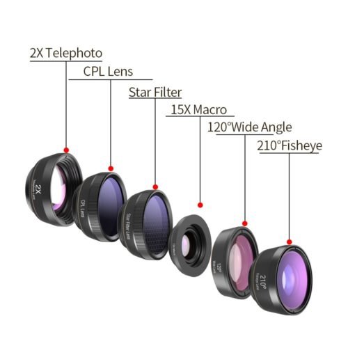 APEXEL 6 in 1 Phone Camera Lens Fisheye Lens Wide Angle macro Lens CPL Star Filter 2X telescope for Samsung Huawei all phones 2