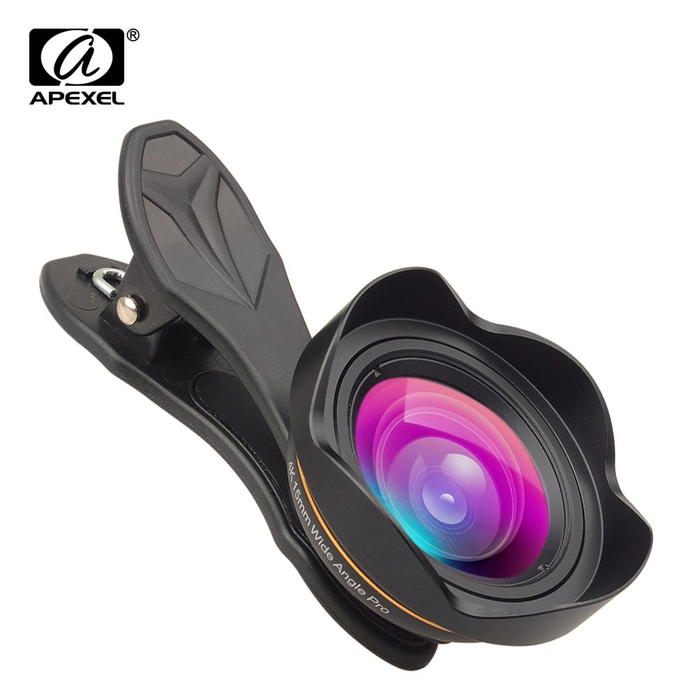 APEXEL Professional Optic Phone camera lends kit 15mm 4K Wide angle lens no distortion 1