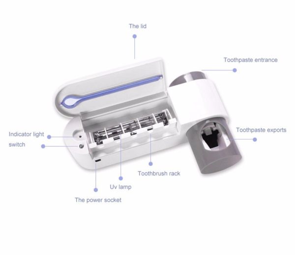 Antibacterial UV Light Ultraviolet Toothbrush Automatic Toothpaste Dispenser Steriliser Toothbrush Holder Cleaner 5