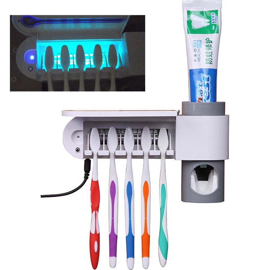 Antibacterial UV Light Ultraviolet Toothbrush Automatic Toothpaste Dispenser Steriliser Toothbrush Holder Cleaner 2