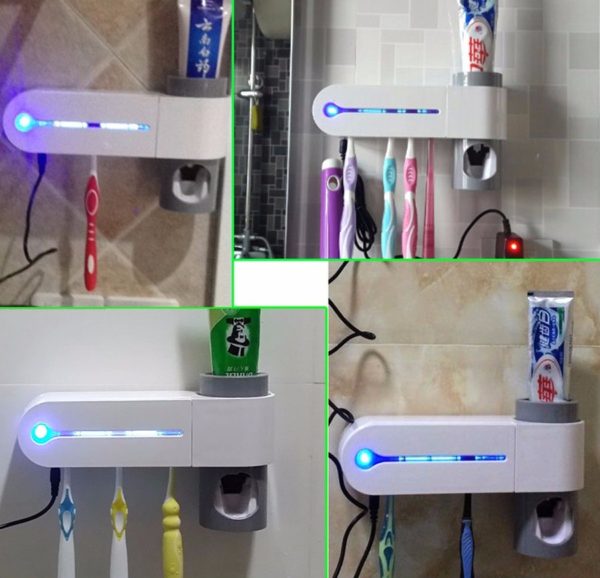Antibacterial UV Light Ultraviolet Toothbrush Automatic Toothpaste Dispenser Steriliser Toothbrush Holder Cleaner 6