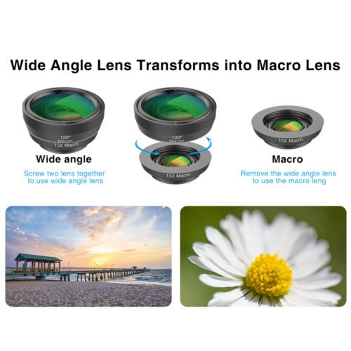 APEXEL Universal 6 in 1 Phone Camera Lens Fish Eye Lens Wide Angle macro Lens CPL/Star Filter 2X tele for almost all smartphones 2