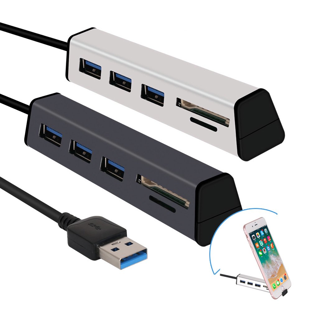 Aluminum Alloy USB 3.0 to 3-Port USB 3.0 Hub TF SD Card Reader with Hidden Phone Support 2