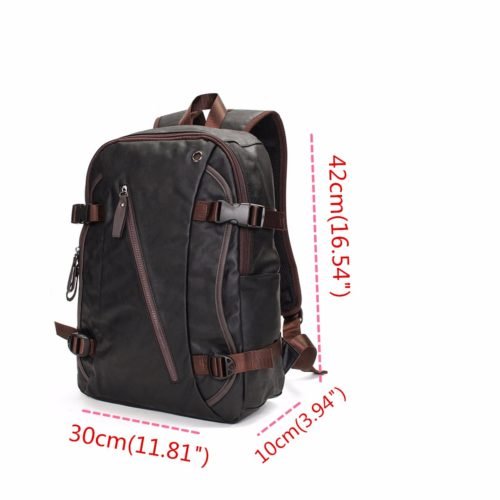 Men Vintage PU Leather Zipper Laptop Travel School Outdoor Backpack Bag Rucksack 9
