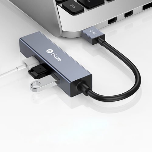Biaze ZH17 Aluminum Alloy USB 3.0 to 3-Port USB 3.0 + 1000Mbps Gigabit RJ45 Ethernet Hub 4
