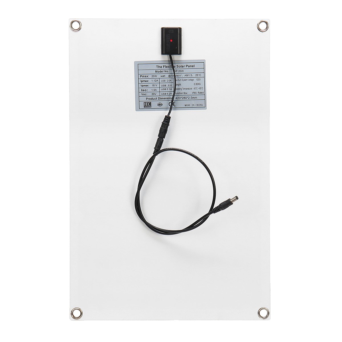 20W 430*280*2.5mm Monocrystalline Solar Panel with 18V DC Plug & 5V USB Output High Efficiency & Light Weight 7 20W 430*280*2.5mm Monocrystalline Solar Panel with 18V DC Plug & 5V USB Output High Efficiency & Light Weight - Image 7