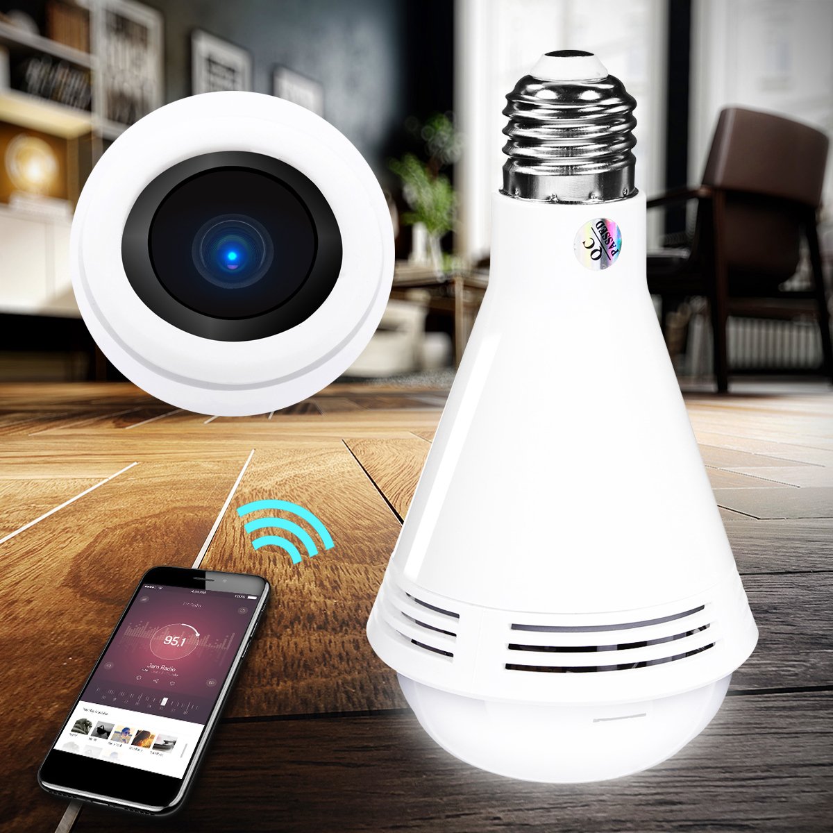 360° HD 960P 1080P WiFi IP Camera LED Light Bulb Bluetooth Speaker Security Monitoring 1