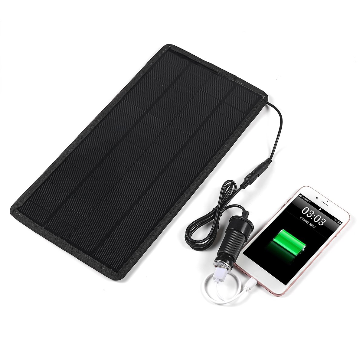 12W 12V/5V Dual Output Monocrystalline Silicon Solar Panel Charger with Suction Cups/Alligator Clip 2 12W 12V/5V Dual Output Monocrystalline Silicon Solar Panel Charger with Suction Cups/Alligator Clip - Image 2