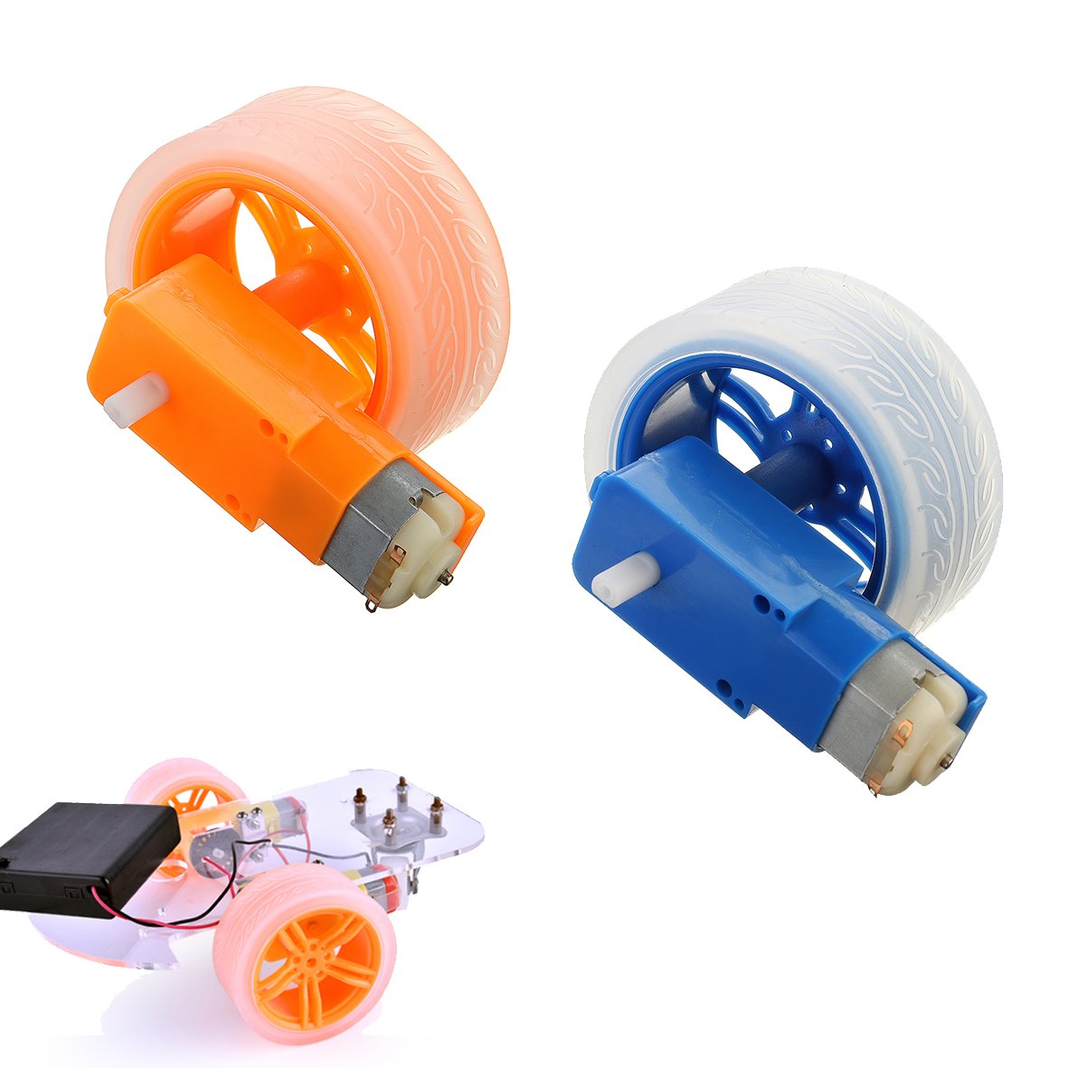3-6v TT Motor + Rubber Wheel Blue/Orange Color DIY Kit For Arduino Smart Chassis Car Accessories 2