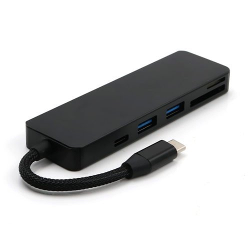 5-in-1 Type-C to 2-Port USB 3.0 Type-C PD Charge Hub SD TF Card Reader Support OTG Function 5