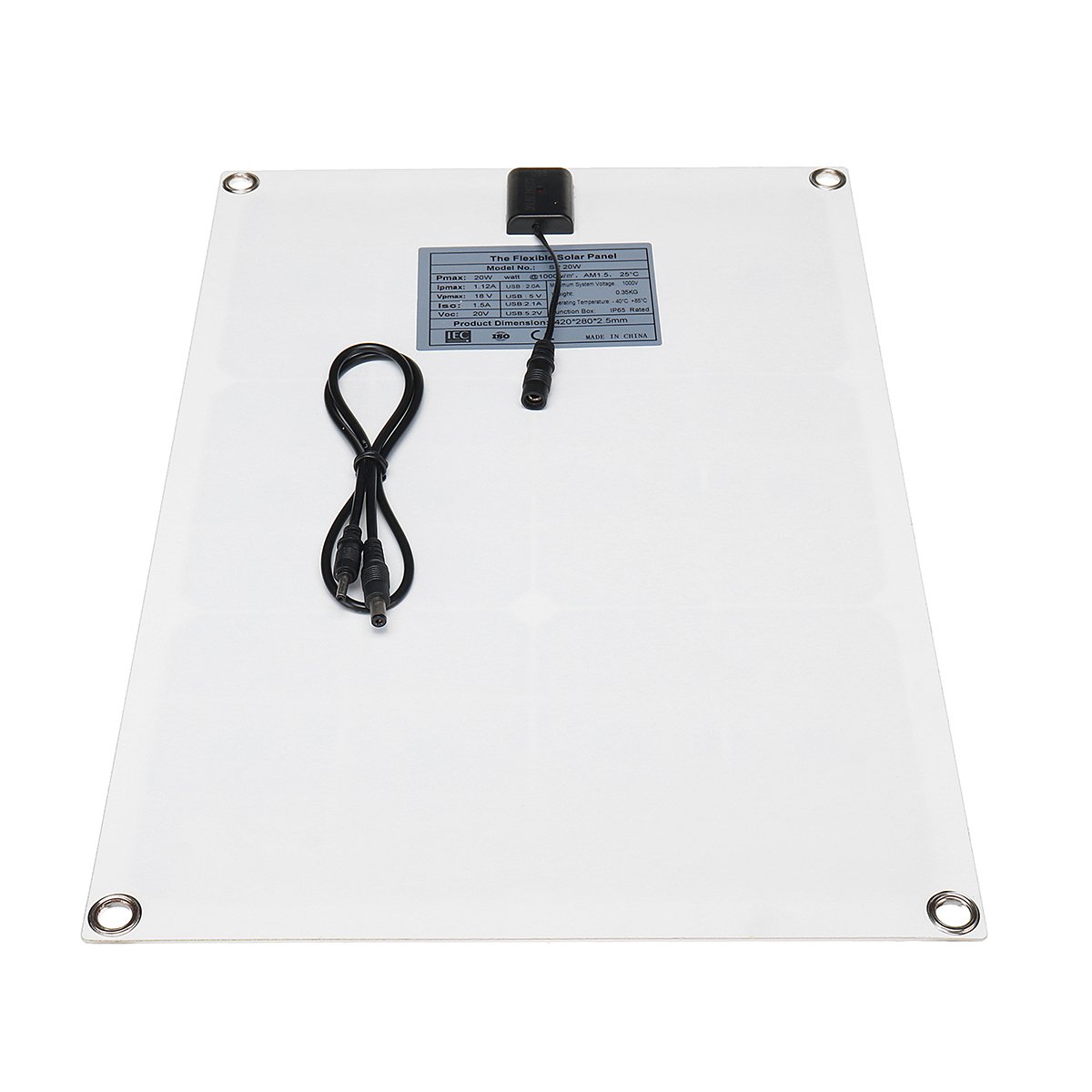 20W 430*280*2.5mm Monocrystalline Solar Panel with 18V DC Plug & 5V USB Output High Efficiency & Light Weight 6 20W 430*280*2.5mm Monocrystalline Solar Panel with 18V DC Plug & 5V USB Output High Efficiency & Light Weight - Image 6