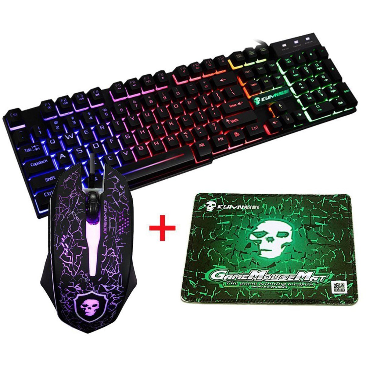 Colorful Backlight USB Wired Gaming Keyboard 2400DPI LED Gaming Mouse Combo with Mouse Pad 2