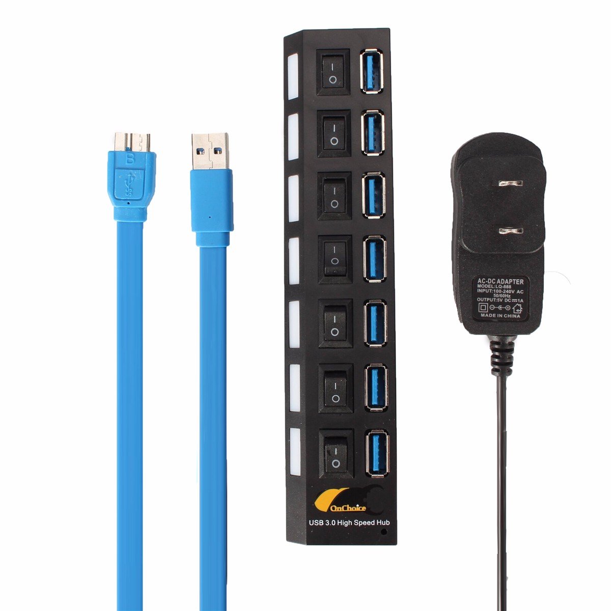 ONCHOICE 7Port USB 3.0 Hub On/Off Switch EU US UK AC Power Adapter For Laptop Desktop 5 ONCHOICE 7Port USB 3.0 Hub On/Off Switch EU US UK AC Power Adapter For Laptop Desktop - Image 5