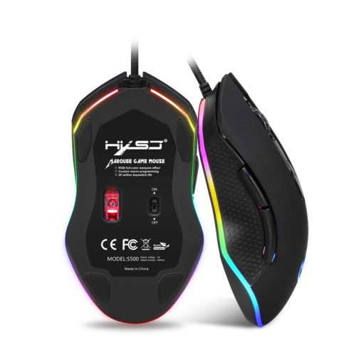 HXSJ S500 RGB Backlit Gaming Mouse 6 Buttons 4800DPI Optical USB Wired Mice Macros Define 5