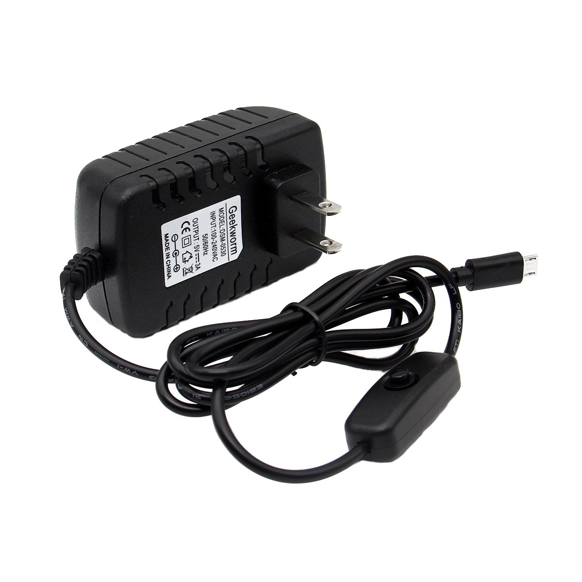 Geekworm US Standard DC 5V 3.0A Power Supply Adapter with Switch For Raspberry Pi 2