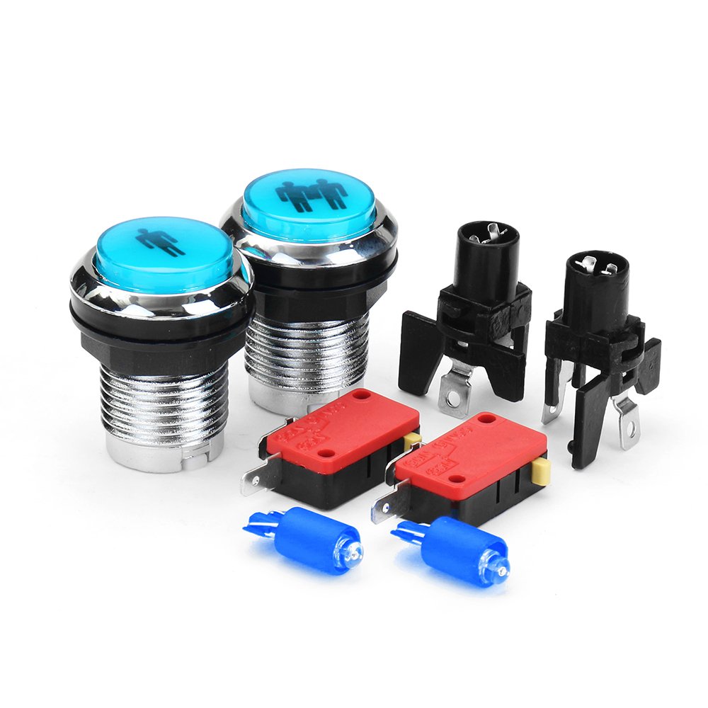 1P 2P Electroplated Red Blue Yellow Green White LED Light Push Button for Arcade Game Console DIY Blue