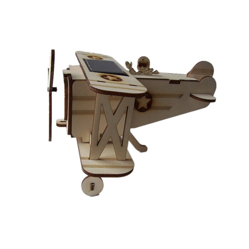 DIY 16*17.5*10cm Wooden Solar Biplane Aircraft With Solar Plane 3 DIY 16*17.5*10cm Wooden Solar Biplane Aircraft With Solar Plane - Image 3